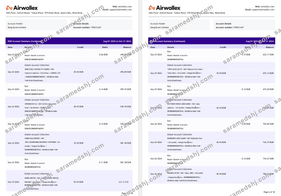 Hong Kong Airwallex Limited account statement, 18 pages 3